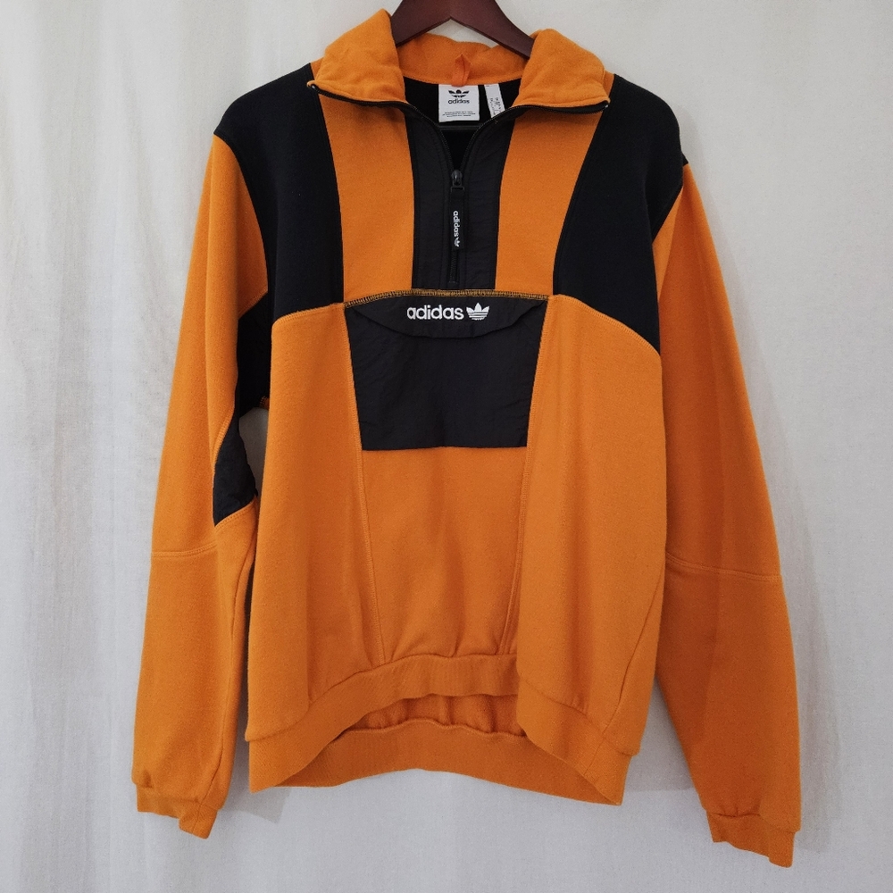 adidas Originals Adventure Half Zip Fleece in Orange & Black Men’s Size M - Picture 2 of 4